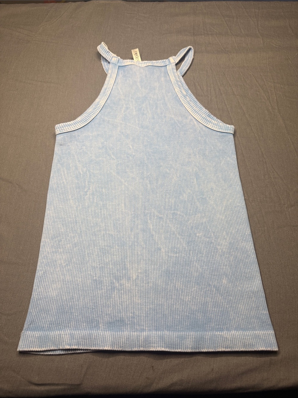 Light Blue Ribbed Halter Tank Top - Picture 3 of 3